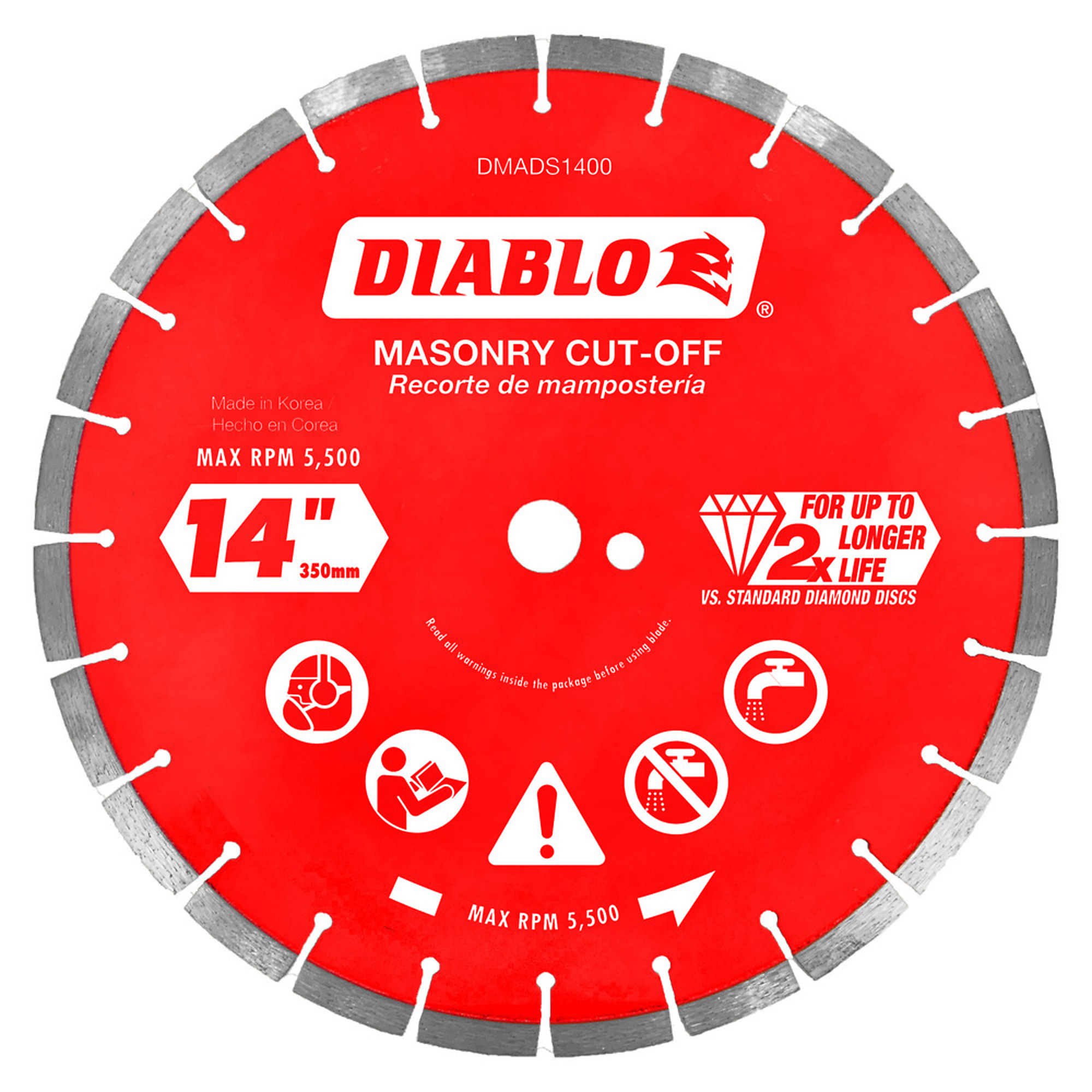 Diablo Tools, 14in. Diamond Segmented Masonry Cut-Off Blade, Blade Diameter 14 in, Model# DMADS1400